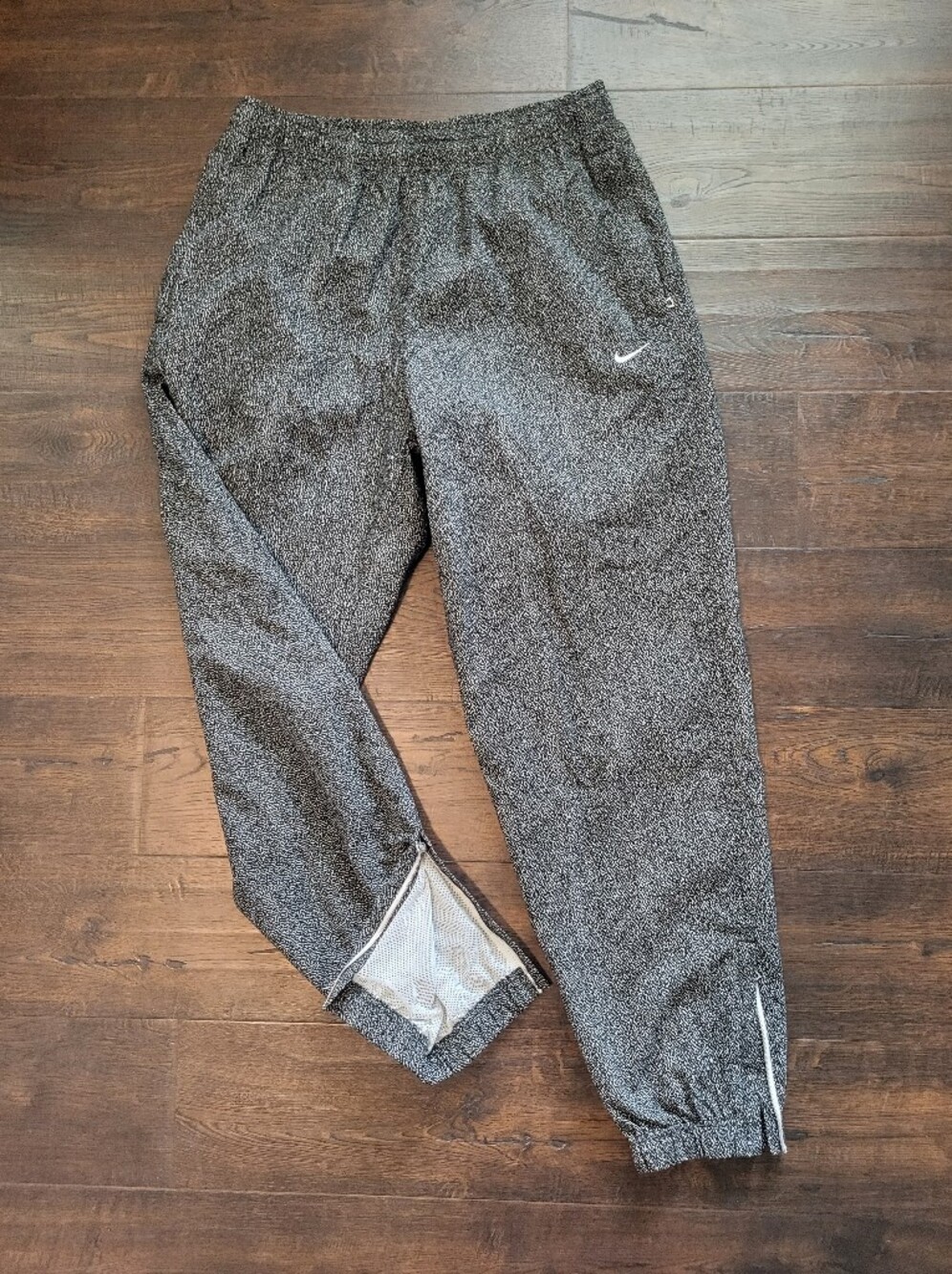 ​Nike Made In Italy Speckled Track Pants Ankle Zip Mesh Lined Black White Mens M